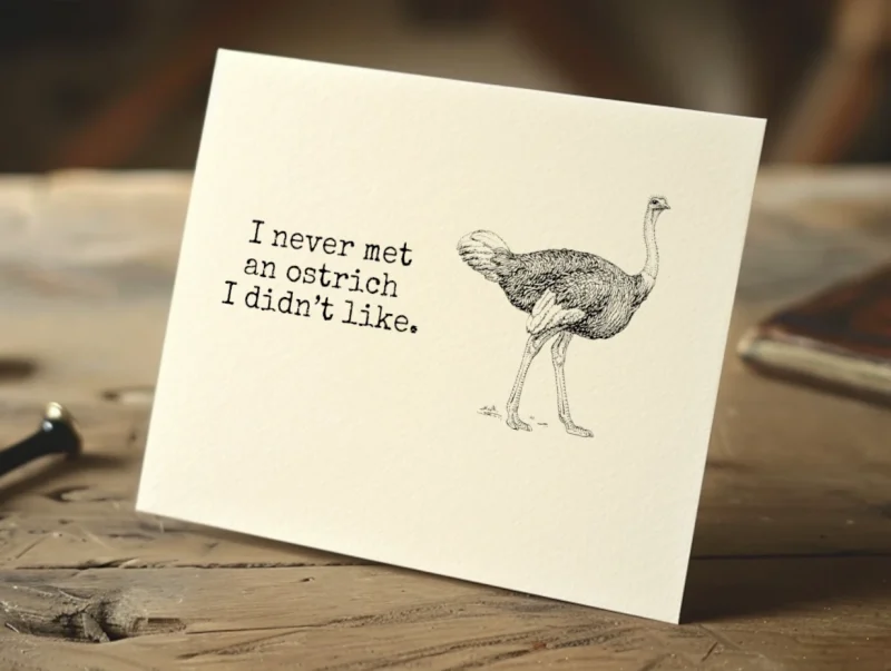 I never met an ostrich I didn’t like. Mock up of front of card.