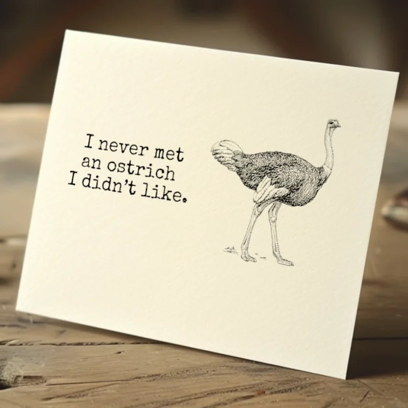 I never met an ostrich I didn’t like. Mock up of front of card.