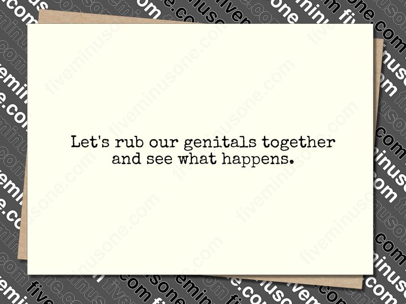 Let's rub our genitals together and see what happens. Front of card.