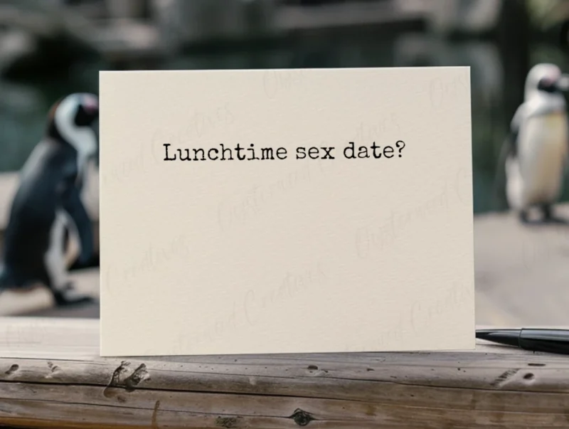 Lunchtime sex date? Mock up front of card.