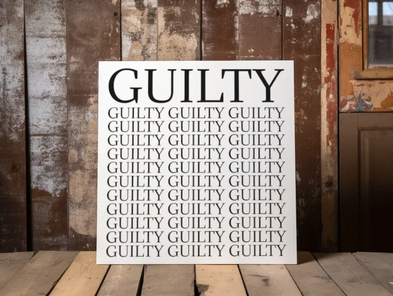 Guilty, Guilty, Guilty... Rustic Farmhouse Wooden Sign white sign with black lettering.