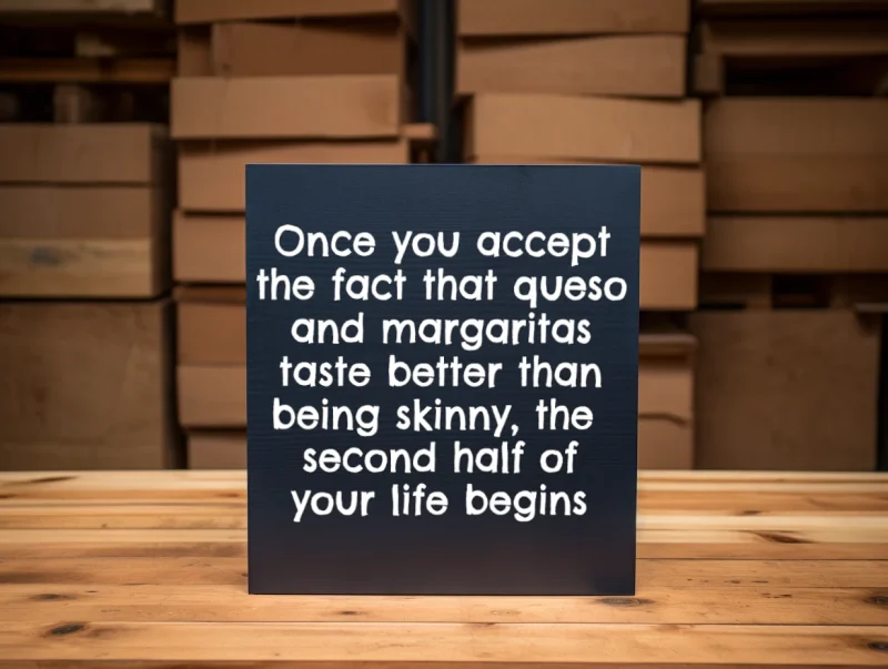 Once you accept the fact that queso and margaritas taste better than being shinny, the second half of your life begins. Blue sign with white lettering.
