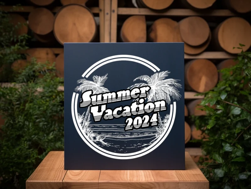 Summer vacation 2024. Blue sign with white printing.