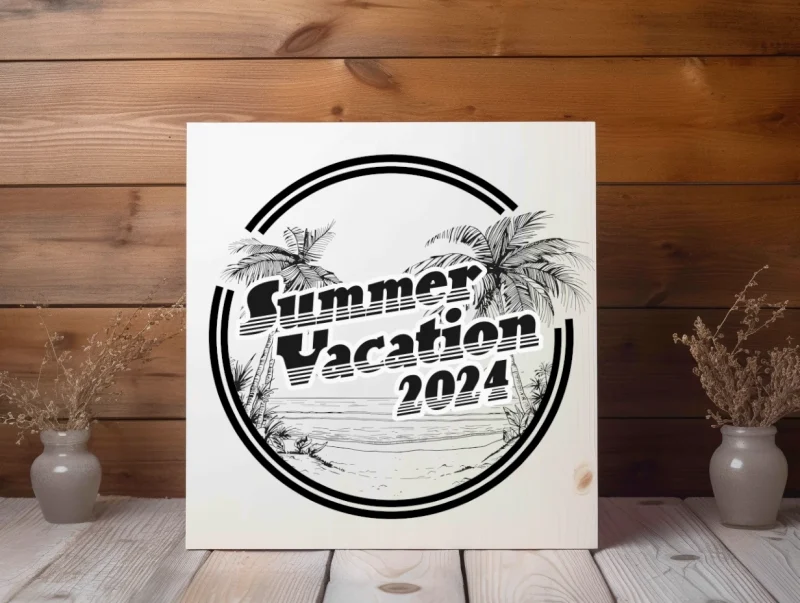 Summer vacation 2024. White sign with black printing.