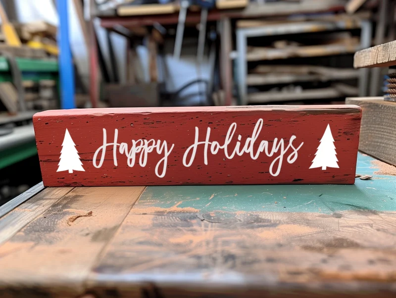 Happy Holidays. Red sign with white lettering.