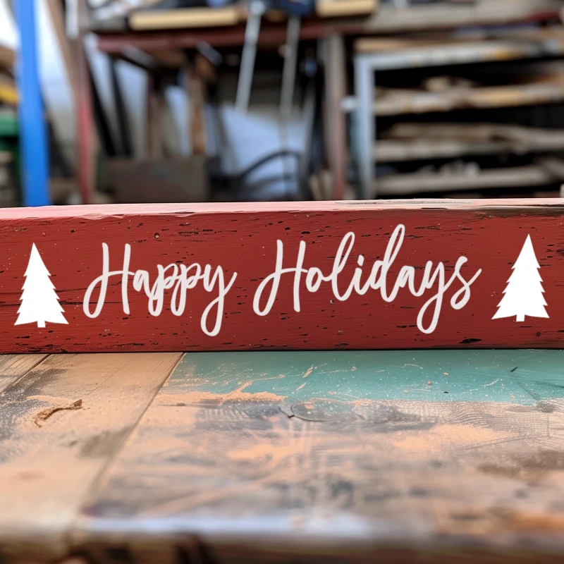 Happy Holidays. Red sign with white lettering.