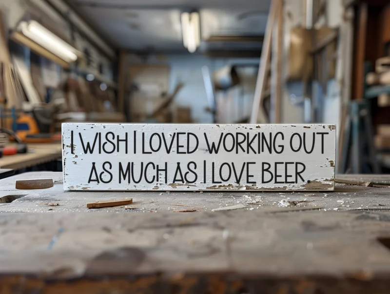 I wish I loved working out as much as I love beer. White sign with black lettering.