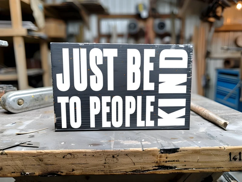 Just be kind to people. Black sign with white lettering