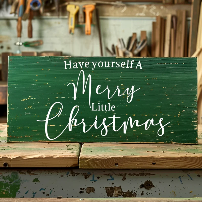 Have yourself a merry little Christmas. Green sign with white lettering.
