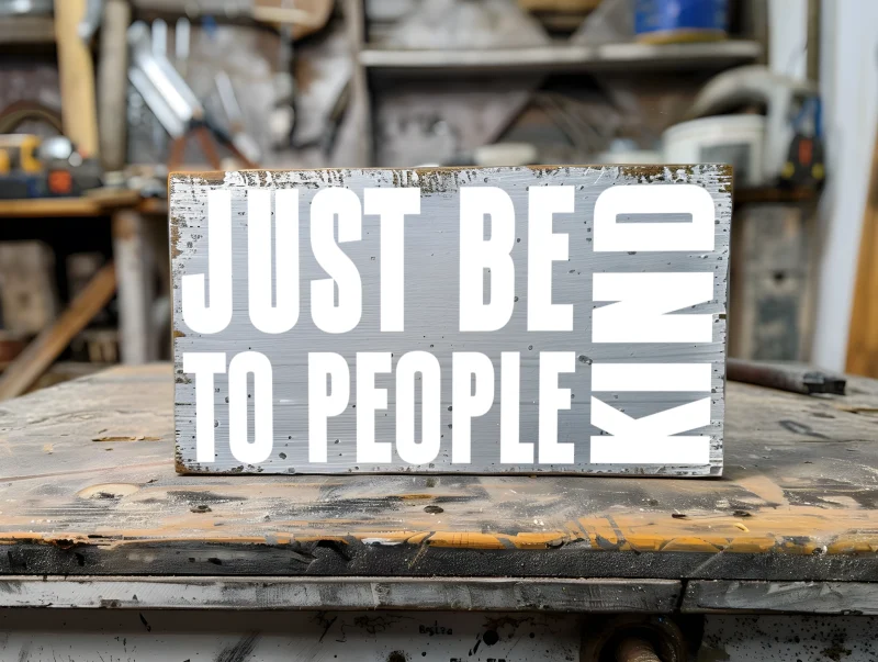 Just be kind to people. Gray sign with white lettering