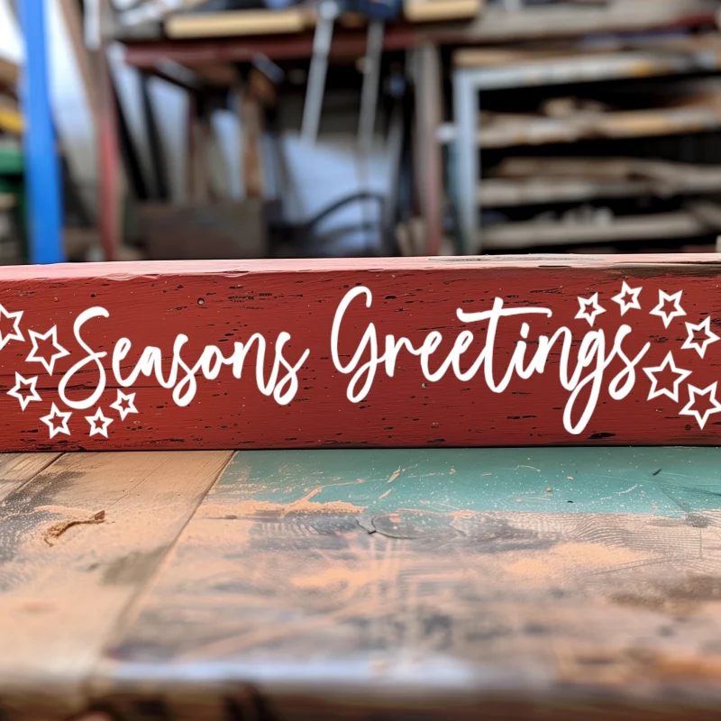Seasons greetings. Red sign with white lettering.