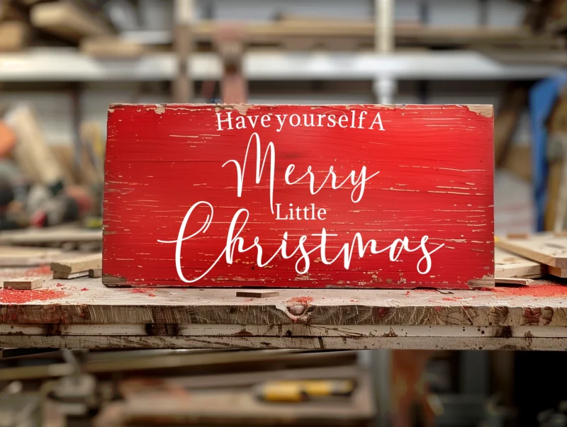 Have yourself a merry little Christmas. Red sign with white lettering.