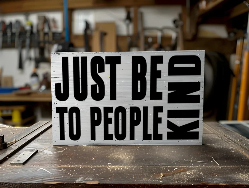 Just be kind to people. White sign with black lettering