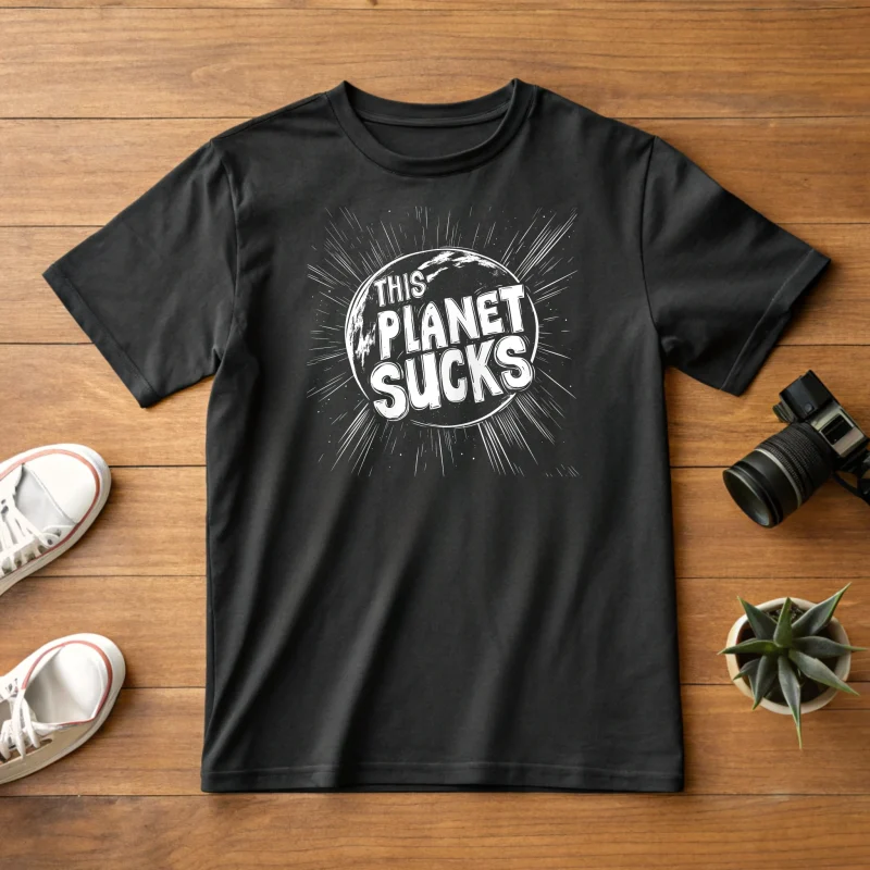 This planet sucks black lay flat t-shirt.