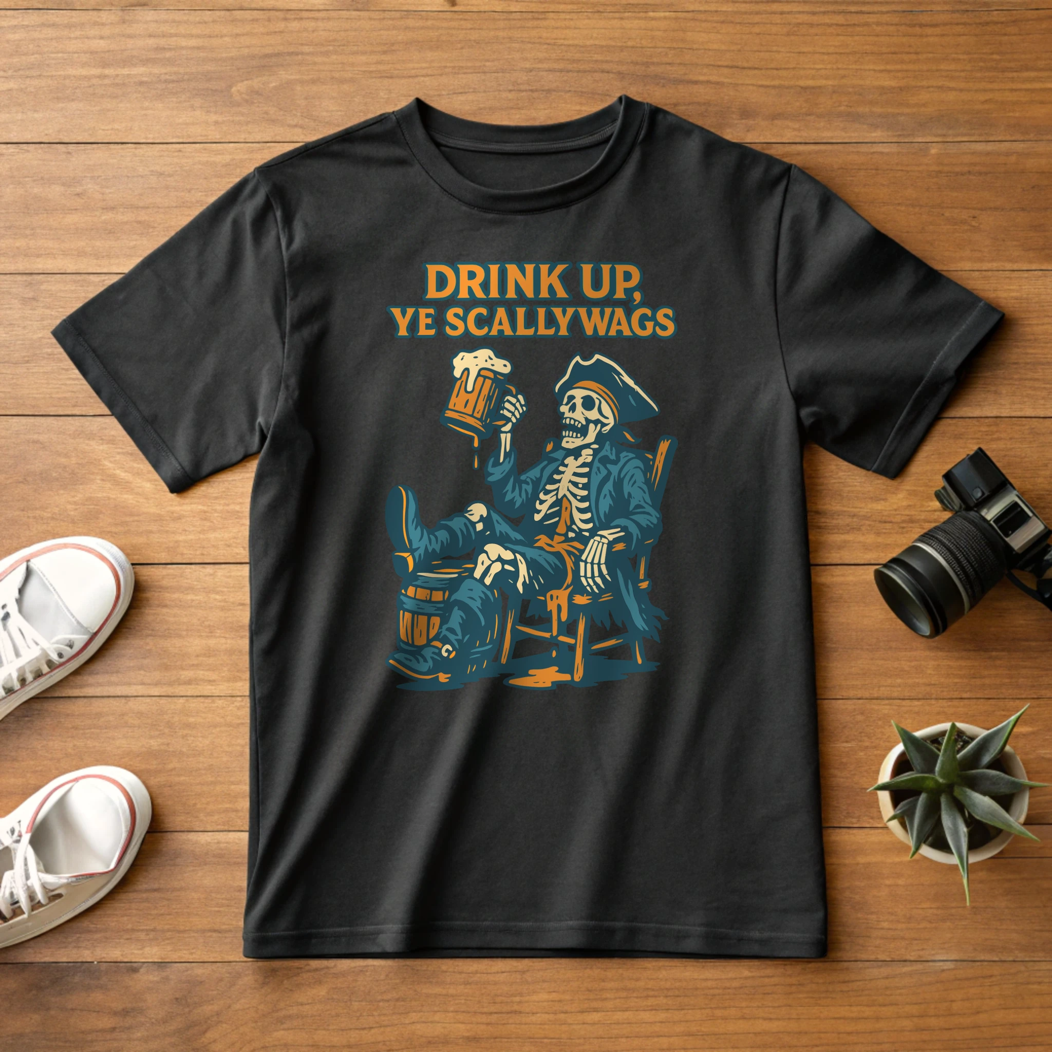 Drink Up Ye Scallywags Halloween 017 Black Shirt Layflat