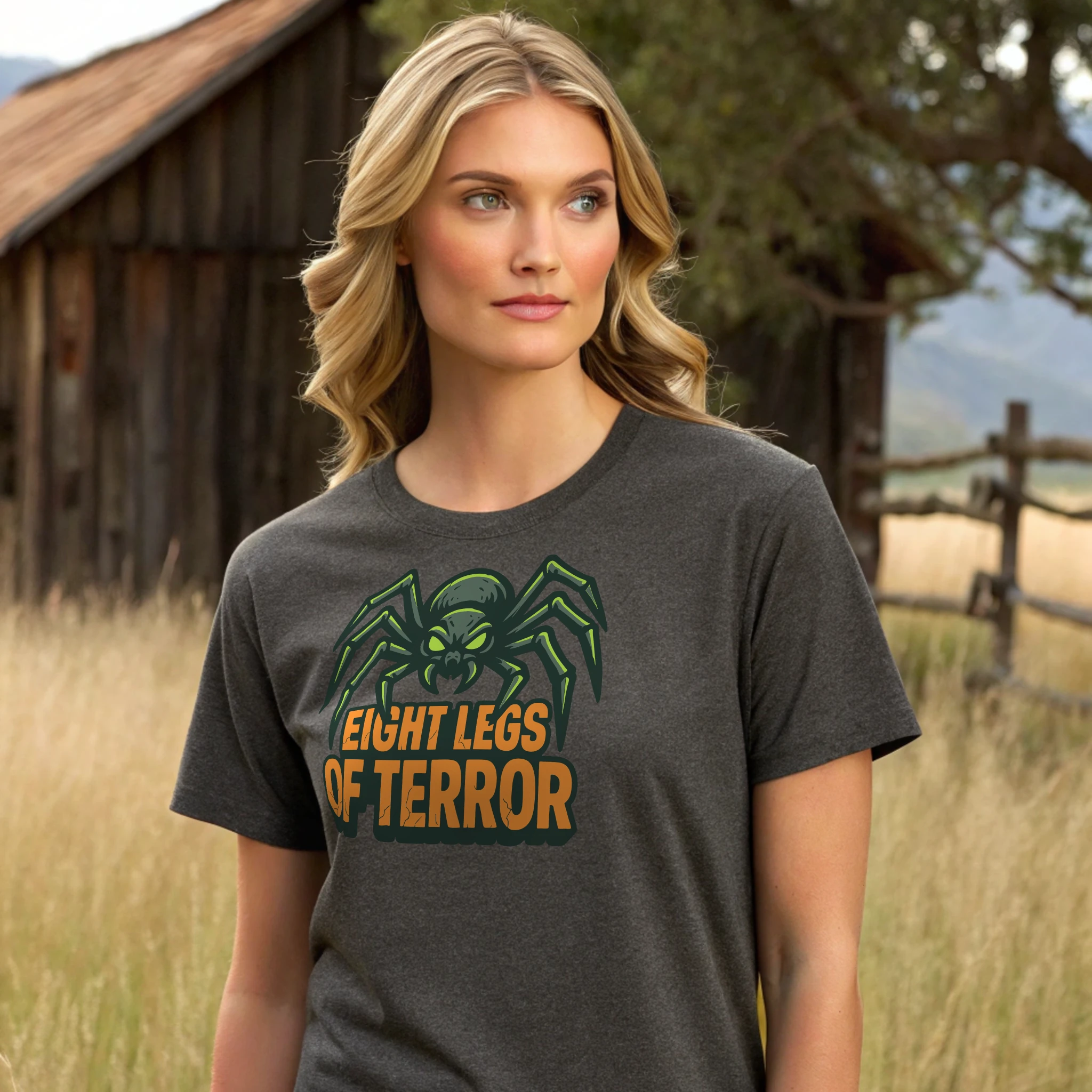 Eight Legs Of Terror Halloween 020 Charcoal Shirt Female Model Full Body