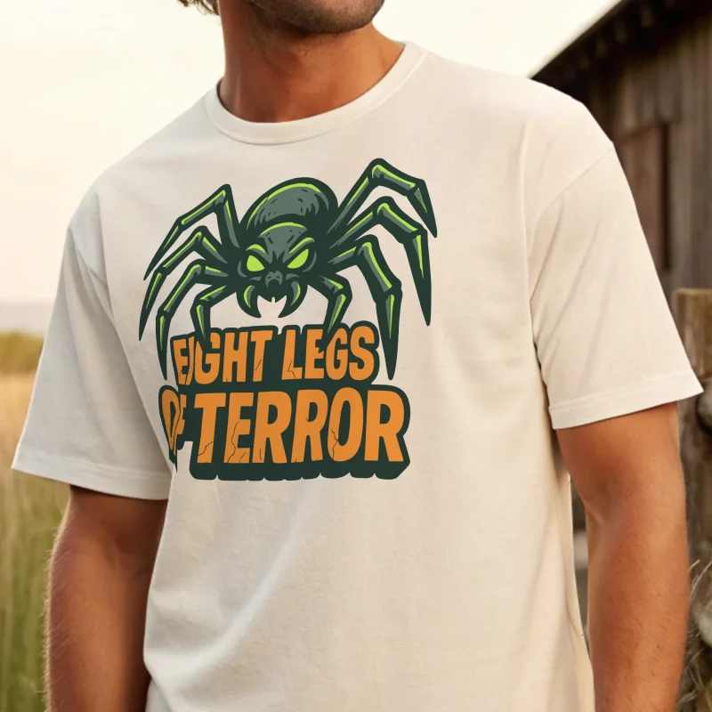 Eight Legs Of Terror Halloween 020 White Shirt Male Model Full Body Closeup