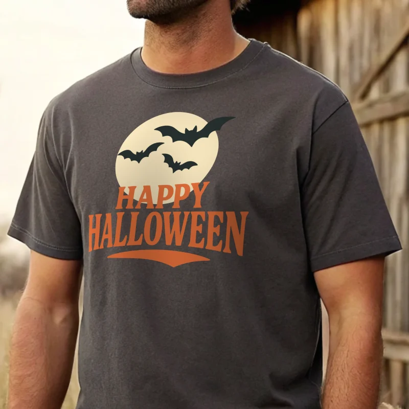 Happy Halloween Halloween 018 Charcoal Shirt Male Model Full Body Closeup