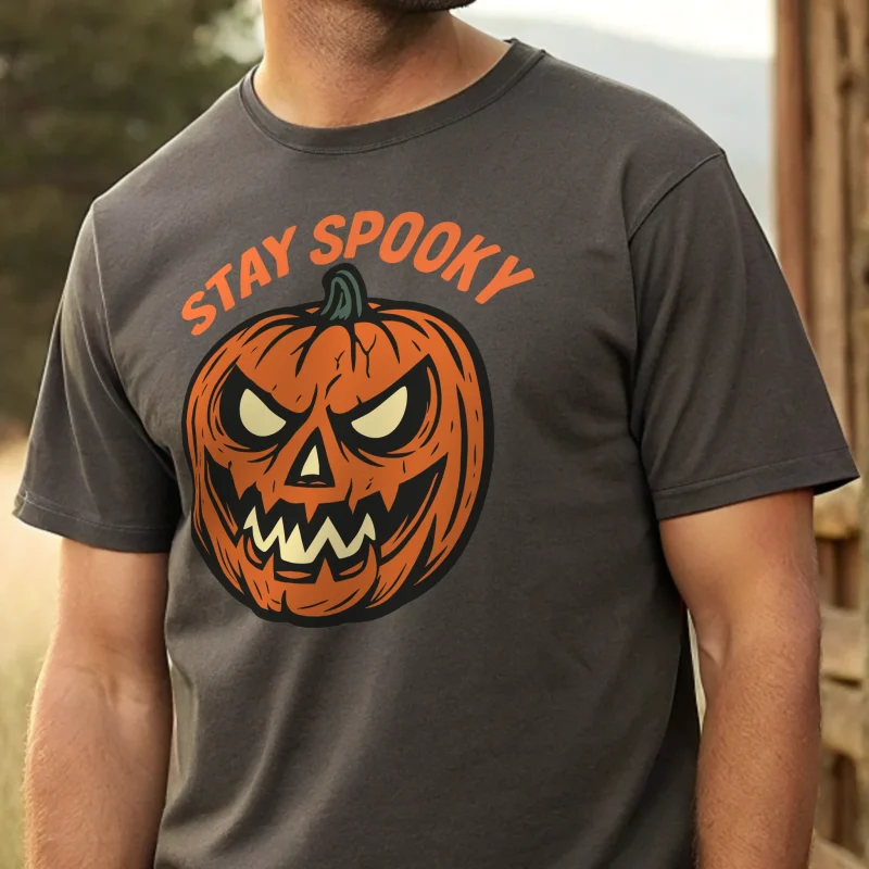 Stay Spooky Halloween 019 Charcoal Shirt Male Model Full Body Closeup
