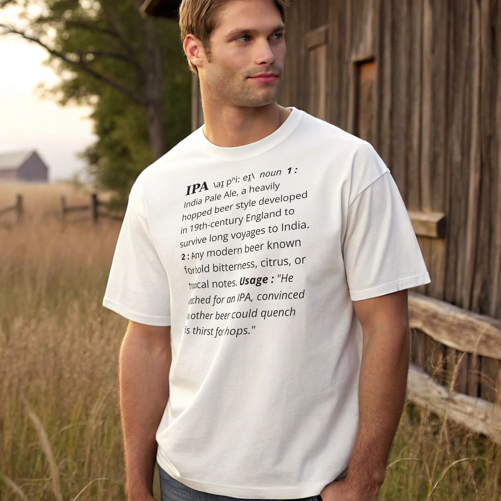 IPA Definition Beer 001 White Shirt Male Model Full Body