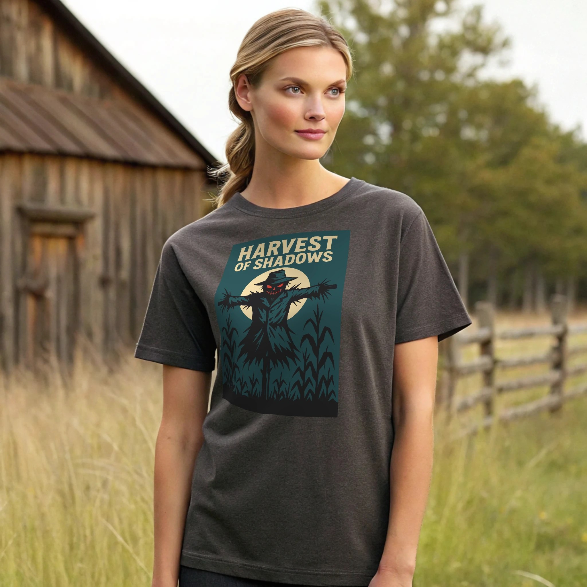 Harvest Of Shadows Halloween 021 Charcoal Shirt Female Model Full Body