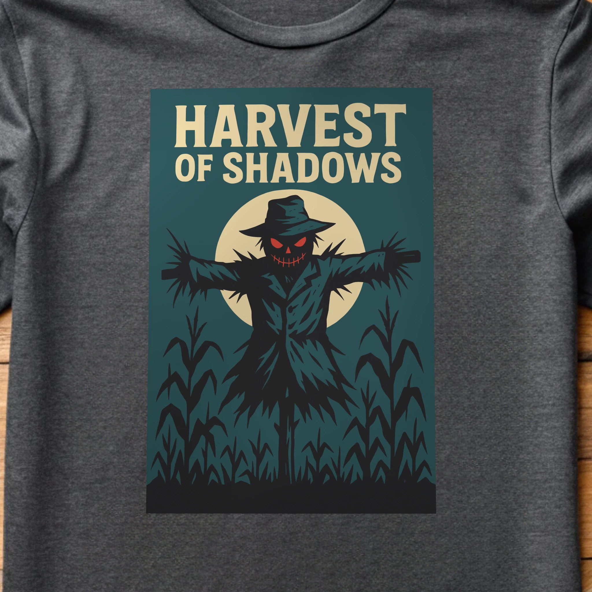 Harvest Of Shadows Halloween 021 Charcoal Shirt Layflat Closeup