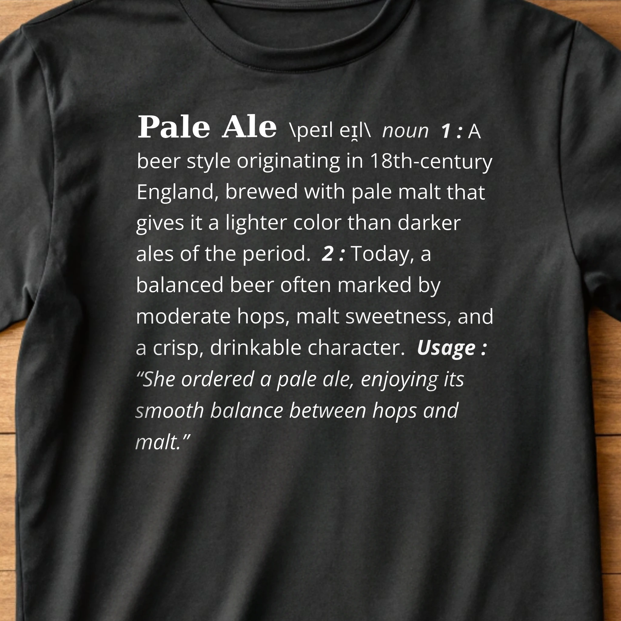 Pale Ale Definition Beer 002 Black Shirt Layflat Closeup