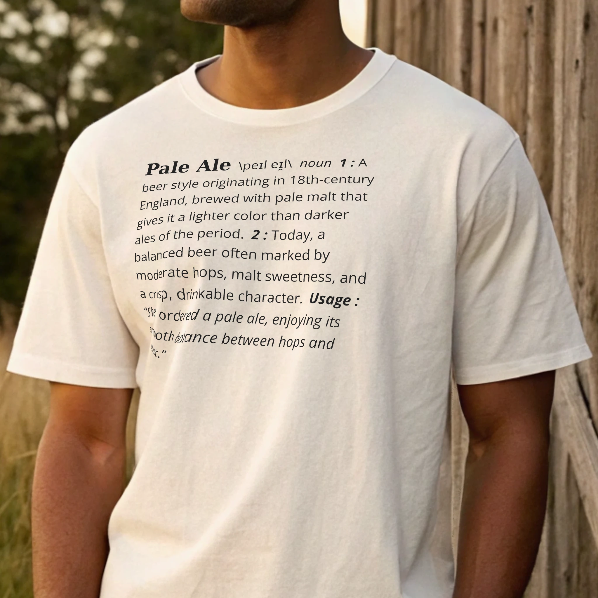 Pale Ale Definition Beer 002 White Shirt Male Model Full Body Closeup
