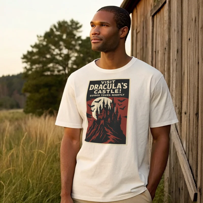 Visit Draculas Castle Halloween 022 White Shirt Male Model Full Body