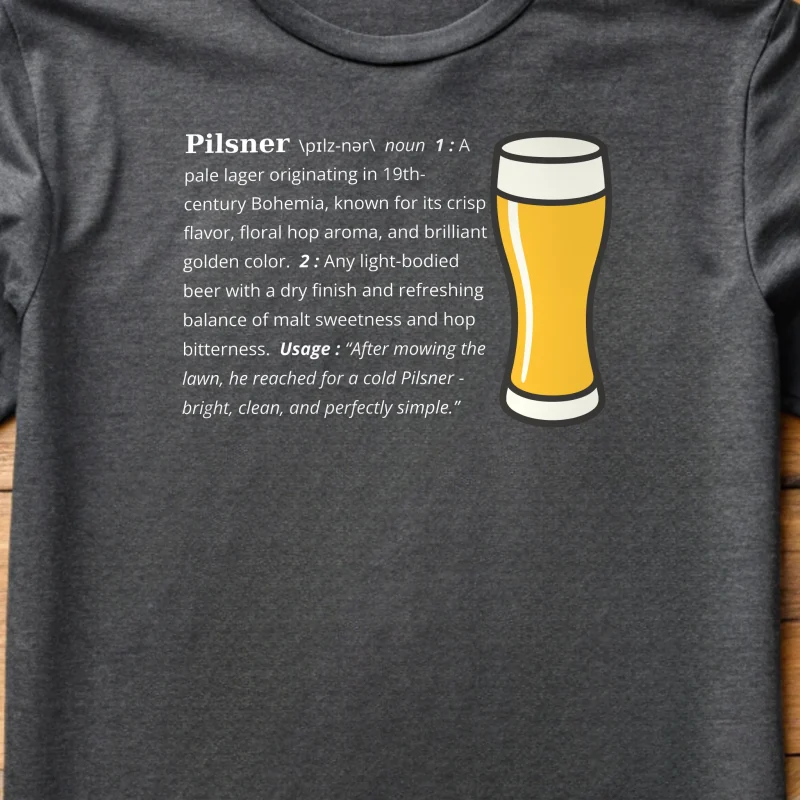 Pilsner Definition Beer 006 Charcoal Shirt Layflat Closeup