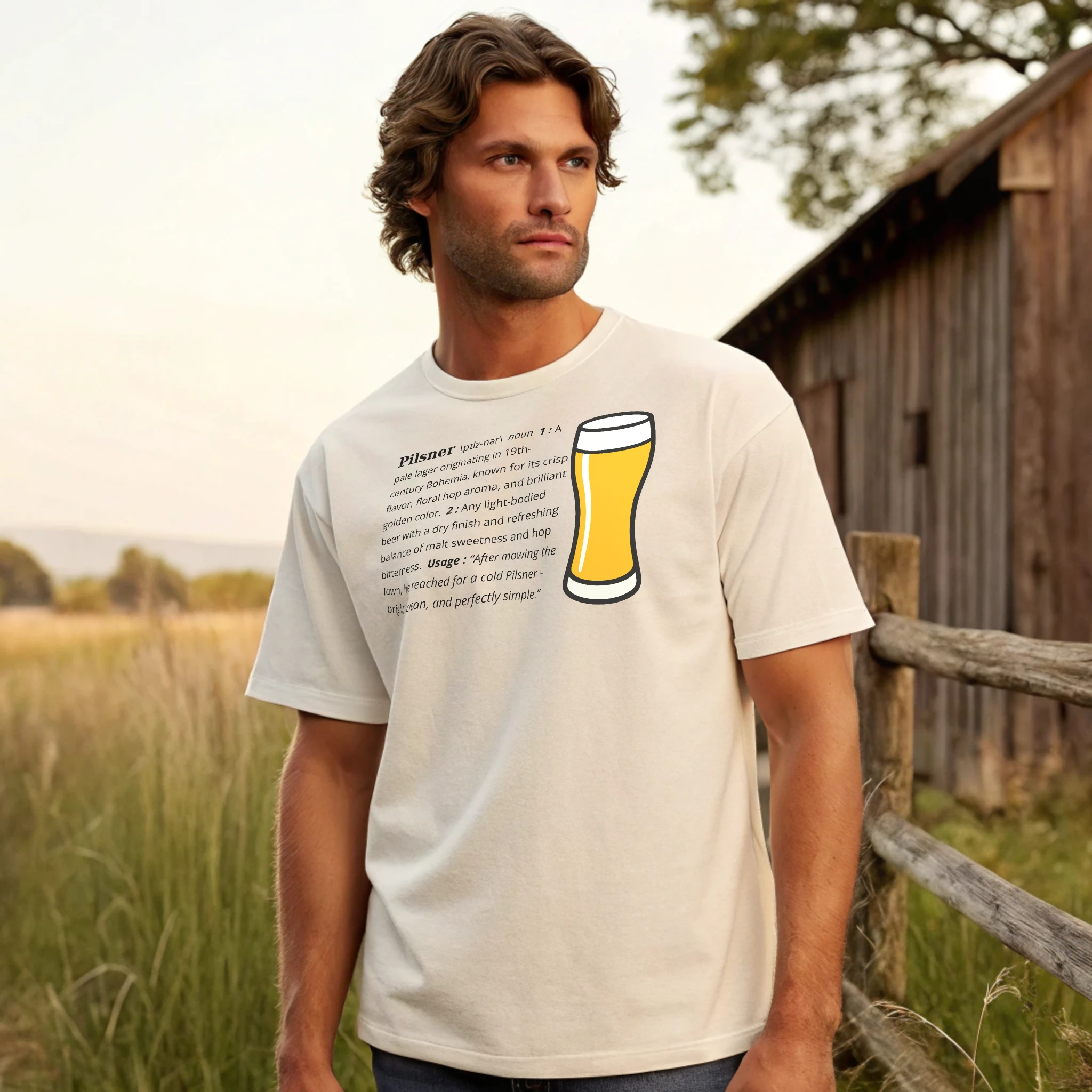 Pilsner Definition Beer 006 White Shirt Male Model Full Body