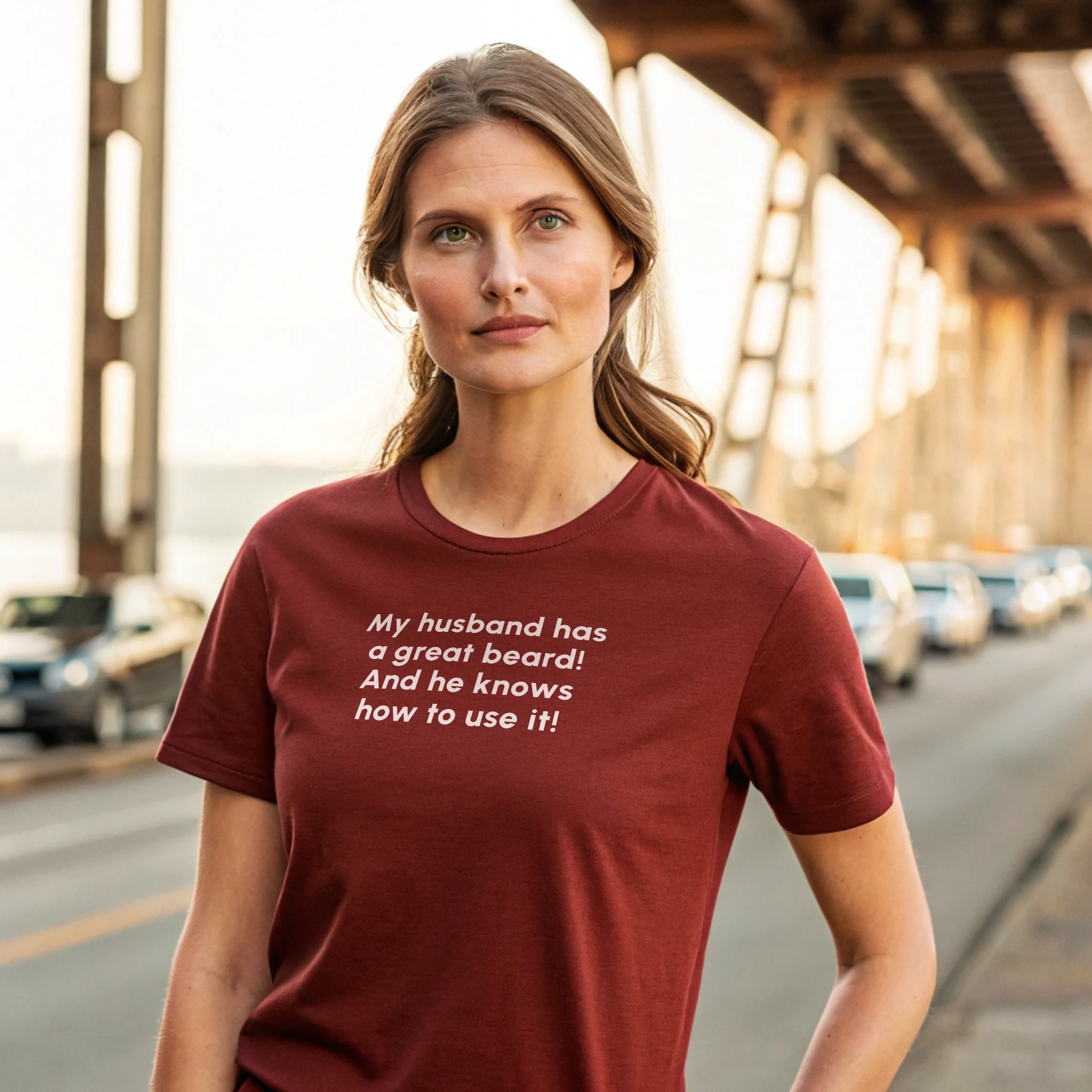 My Husband Has A Great Beard Fun 023 Butter Shirt Female Model Full Body