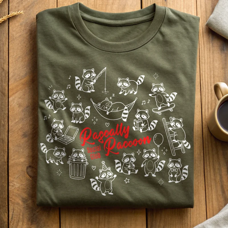 Rascally Raccoon Social Club Forestfriends 001 Hemp Shirt Half Folded
