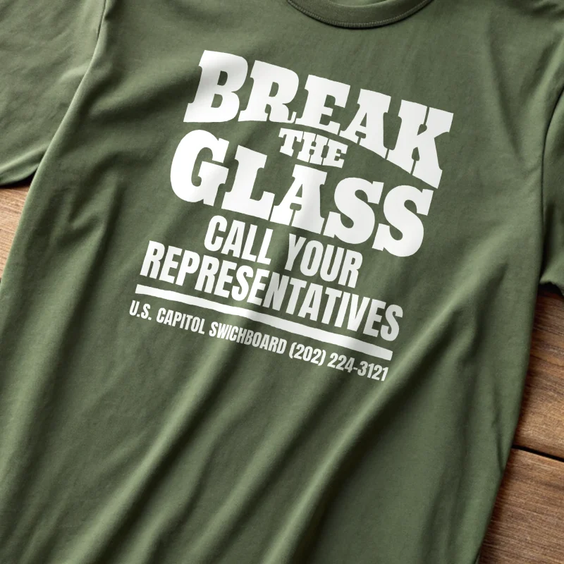 Break The Glass Democracy 001 Hemp Shirt Layflat Closeup